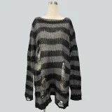 New Loose Striped Ripped Thin Knitted Sweater
