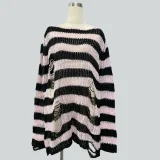 New Loose Striped Ripped Thin Knitted Sweater
