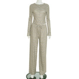 New Striped Single-Breasted Long Sleeve Drawstring Pants Two-Piece Set