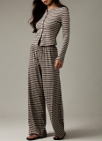 New Striped Single-Breasted Long Sleeve Drawstring Pants Two-Piece Set