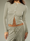 New Striped Single-Breasted Long Sleeve Drawstring Pants Two-Piece Set