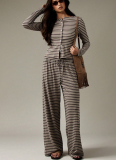 New Striped Single-Breasted Long Sleeve Drawstring Pants Two-Piece Set