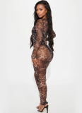 Fashionable Women's Sexy Leopard Print Mesh And See-Through Jumpsuit