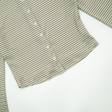 New Striped Single-Breasted Long Sleeve Drawstring Pants Two-Piece Set