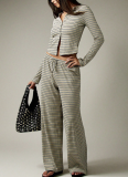New Striped Single-Breasted Long Sleeve Drawstring Pants Two-Piece Set