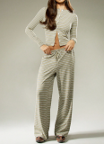 New Striped Single-Breasted Long Sleeve Drawstring Pants Two-Piece Set