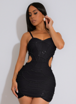 Fashion Women's Sexy Suspender Pearl Sequin Dress