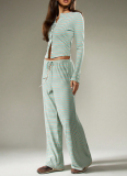 New Striped Single-Breasted Long Sleeve Drawstring Pants Two-Piece Set