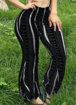 Trendy Contrasting Stripes Design Elastic Loose Bootcut Casual Pants