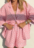 Fashion Printed Shirt Lapel Three-quarter Sleeve Top Loose Shorts Set