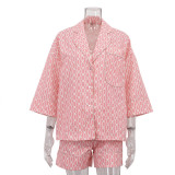 Fashion Printed Shirt Lapel Three-quarter Sleeve Top Loose Shorts Set