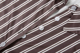 Striped Long Sleeve Collarless Buttoned Sexy Slim-Fit Short Skirt Suit