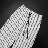 Two-piece Set with Irregular Striped Sash Long Sleeve Top and Drawstring Pants