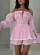 Lace Splicing One-shoulder Tube Top With Flared Sleeves and Shorts Two-piece Set