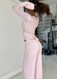 Casual Lace-Up Bell Sleeve Top Plus Fleece Loose Pants Pajamas Two-Piece Set