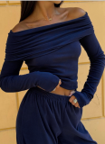 Casual Off-the-Shoulder Collar Long Pants Suit
