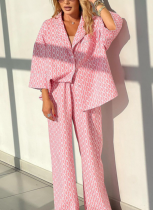 Hot-selling 7/8 Sleeve Collarless Cardigan Top with Pants Two-piece Set