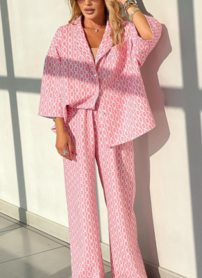 Hot-selling 7/8 Sleeve Collarless Cardigan Top with Pants Two-piece Set