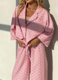 Hot-selling 7/8 Sleeve Collarless Cardigan Top with Pants Two-piece Set