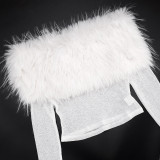 Sexy Spicy Girl Style Solid Color Short Cropped Furry Patchwork Long Sleeve Top