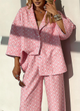 Hot-selling 7/8 Sleeve Collarless Cardigan Top with Pants Two-piece Set