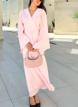 New V-neck Long Sleeve Design Sense Bow Tie Top Half-length Skirt Two-piece Set