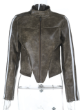 Women's American Style Short Coat With Stand-Up Collar And Long Sleeves