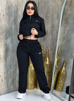 Autumn And Winter Casual Embroidered Letter Zipper Sweatshirt Wide-Leg Pants Sports Suit