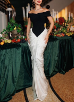 Fashion Bandage Splicing Pleated Banquet Party Dress Long Dress