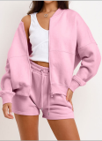 Casual Long Sleeve Sweatshirt Jacket Short Two-Piece Set