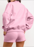 Casual Long Sleeve Sweatshirt Jacket Short Two-Piece Set