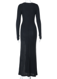 Black Sexy Lace Stitching Slit Slim Fit Dress