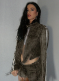 Women's American Style Short Coat With Stand-Up Collar And Long Sleeves