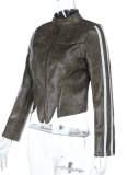 Women's American Style Short Coat With Stand-Up Collar And Long Sleeves
