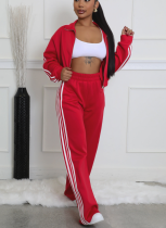 Fashion Striped Zipper Thickened Sweatshirt Casual Commuting Two-piece Suit