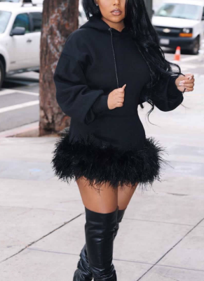 Hoodie Pure Craft Color Feather Stitching Dress