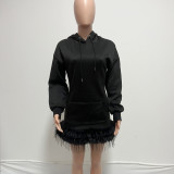 Hoodie Pure Craft Color Feather Stitching Dress