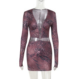 Sexy Deep V-neck Halter-back Long-sleeved Hip Dress