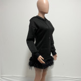 Hoodie Pure Craft Color Feather Stitching Dress