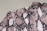 Fashionable Snake Print Long-sleeved Slim-fit Jumpsuit