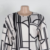 Fashionable Printed Round Neck Long Sleeve Straight Pants Loose Two-piece Suit