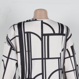 Fashionable Printed Round Neck Long Sleeve Straight Pants Loose Two-piece Suit