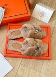 New H-Shaped Plush Flat-Soled Outer Wear Net Celebrity Flat-Soled Lady Gentle Slippers