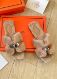 New H-Shaped Plush Flat-Soled Outer Wear Net Celebrity Flat-Soled Lady Gentle Slippers