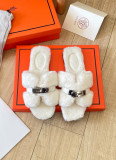 New H-Shaped Plush Flat-Soled Outer Wear Net Celebrity Flat-Soled Lady Gentle Slippers