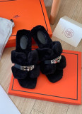 New H-Shaped Plush Flat-Soled Outer Wear Net Celebrity Flat-Soled Lady Gentle Slippers