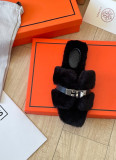 New H-Shaped Plush Flat-Soled Outer Wear Net Celebrity Flat-Soled Lady Gentle Slippers
