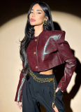 Autumn And Winter Women's Crocodile Pattern Long-Sleeved Fashionable Versatile Leather Jacket