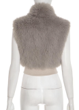 Autumn And Winter New Fashion Sleeveless Zipper Cardigan Metal Leather Button Belly Button Top