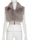 Autumn And Winter New Fashion Sleeveless Zipper Cardigan Metal Leather Button Belly Button Top